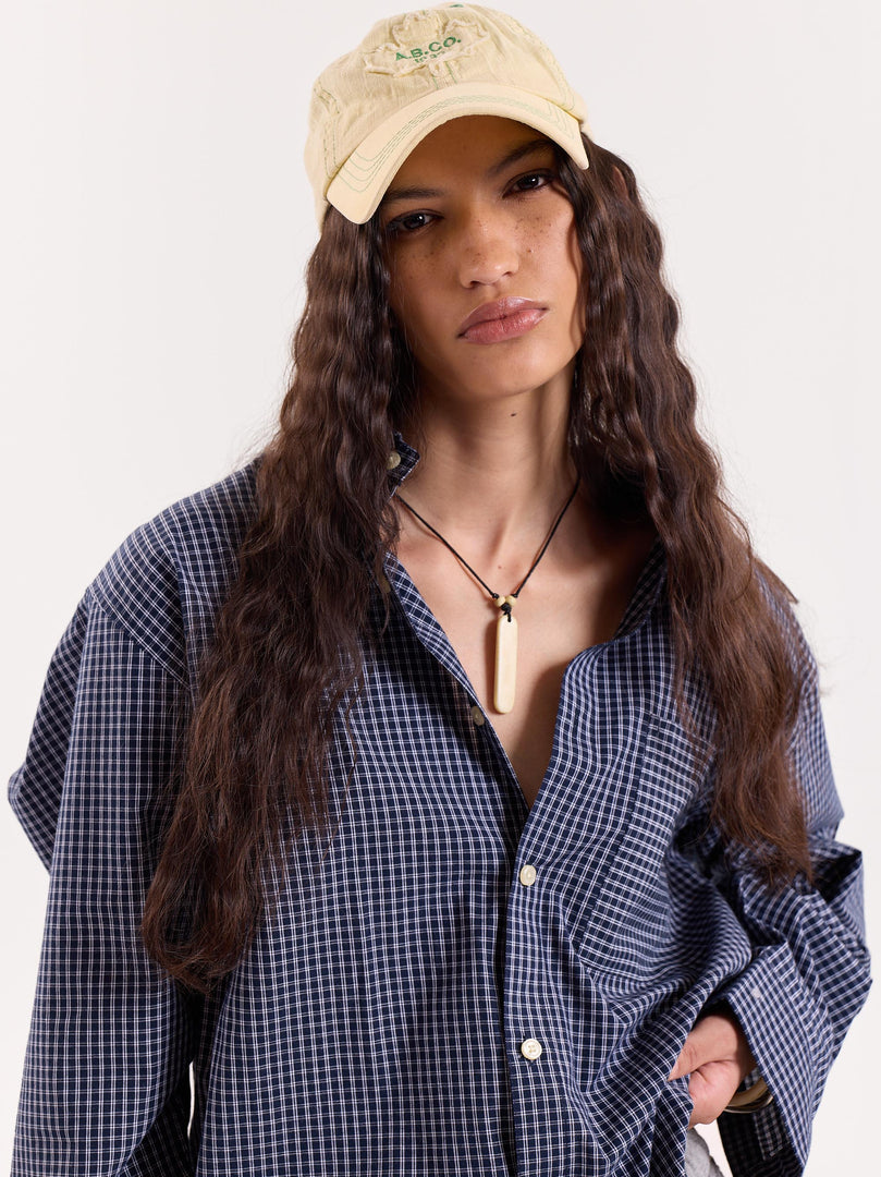 Navy Blue Box Checkered Cropped Shirt