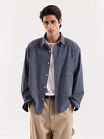 Load image into Gallery viewer, Navy Blue Box Checkered Cropped Shirt