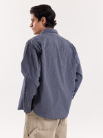 Load image into Gallery viewer, Navy Blue Box Checkered Cropped Shirt