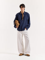 Load image into Gallery viewer, Navy Linen Cropped Shirt