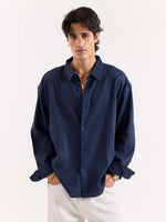 Load image into Gallery viewer, Navy Linen Cropped Shirt