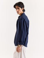 Load image into Gallery viewer, Navy Linen Cropped Shirt