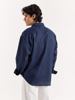 Load image into Gallery viewer, Navy Linen Cropped Shirt