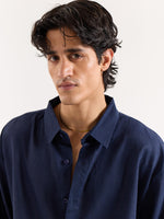 Load image into Gallery viewer, Navy Linen Cropped Shirt