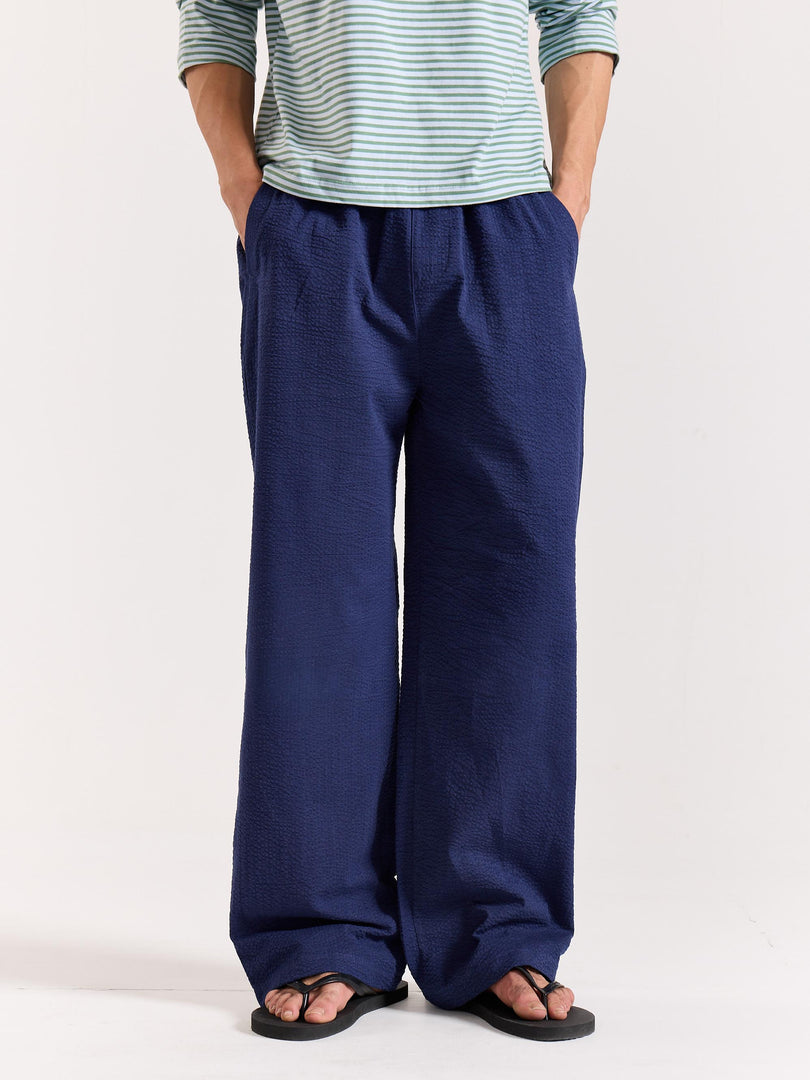 Navy Blue Textured Pull-on Pants (Pre-Order)