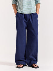Navy Blue Textured Pull-on Pants (Pre-Order)