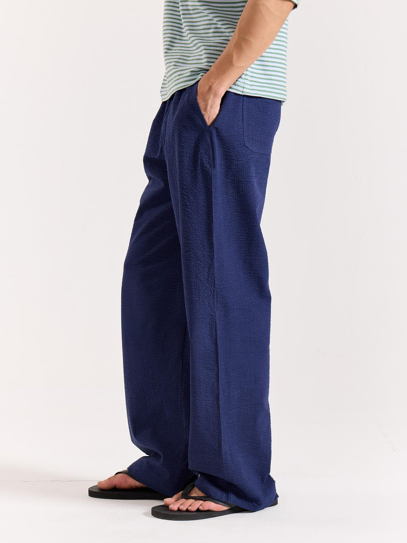 Navy Blue Textured Pull-on Pants (Pre-Order)