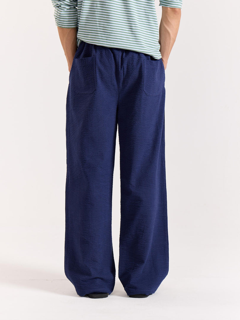 Navy Blue Textured Pull-on Pants (Pre-Order)