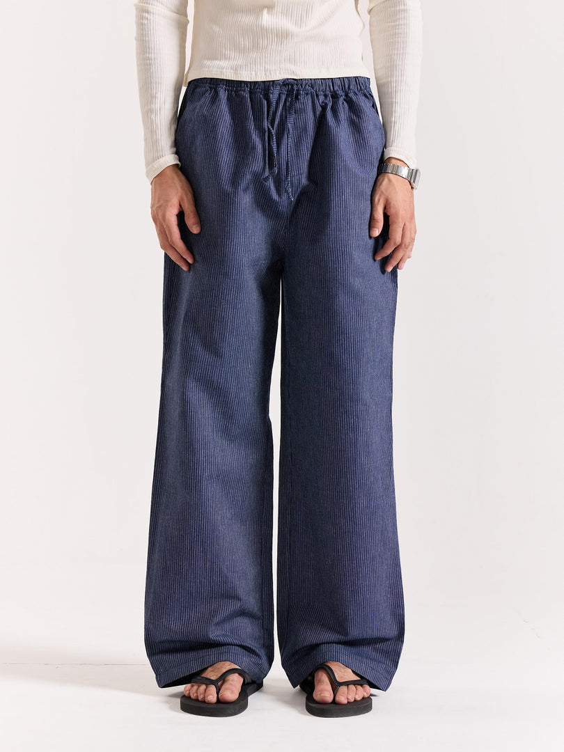 Navy Blue Striped Pull-on Pants