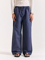 Navy Blue Striped Pull-on Pants