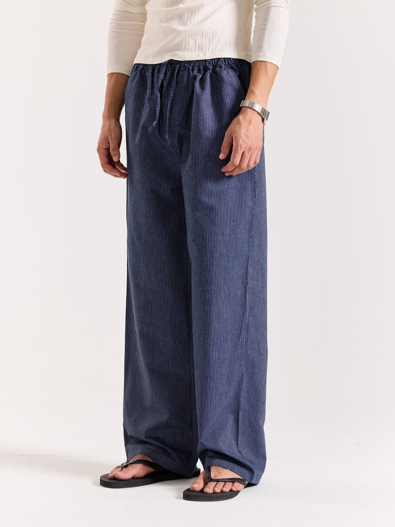 Navy Blue Striped Pull-on Pants