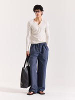 Load image into Gallery viewer, Navy Blue Striped Pull-on Pants