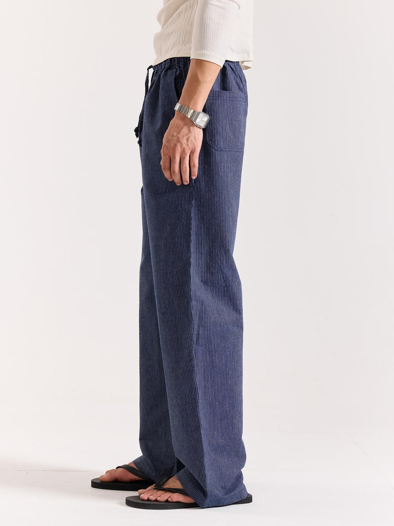 Navy Blue Striped Pull-on Pants