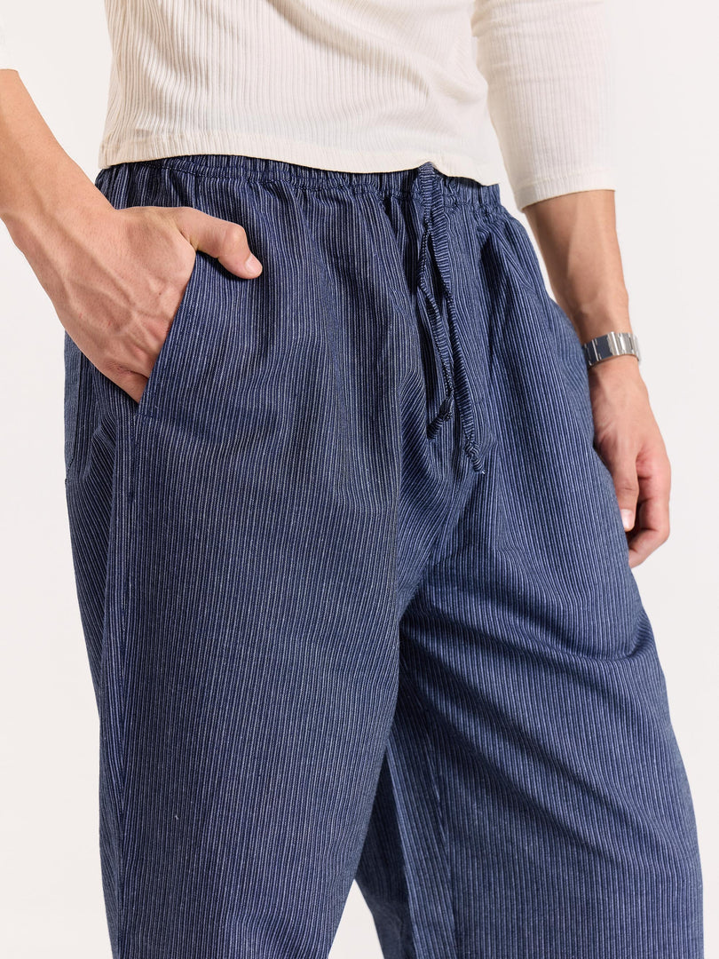 Navy Blue Striped Pull-on Pants