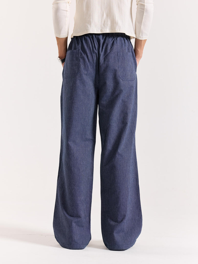 Navy Blue Striped Pull-on Pants