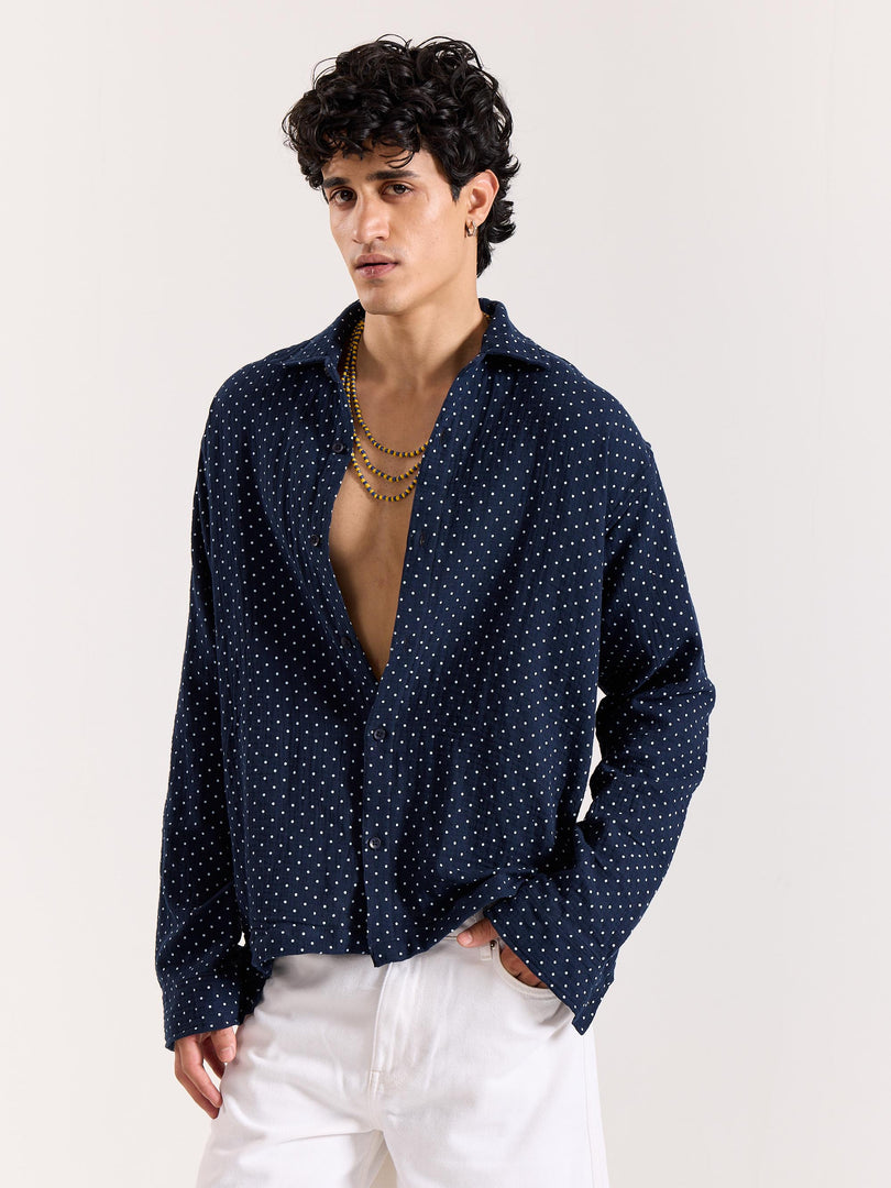Navy Polka Dot Gauze Holiday Shirt