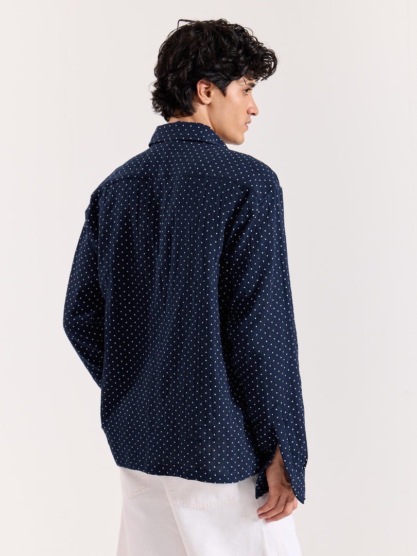 Navy Polka Dot Gauze Holiday Shirt