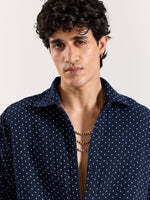 Load image into Gallery viewer, Navy Polka Dot Gauze Holiday Shirt