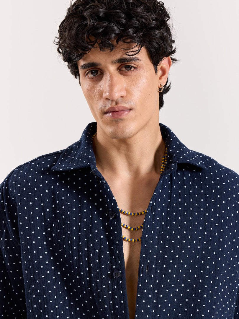 Navy Polka Dot Gauze Holiday Shirt