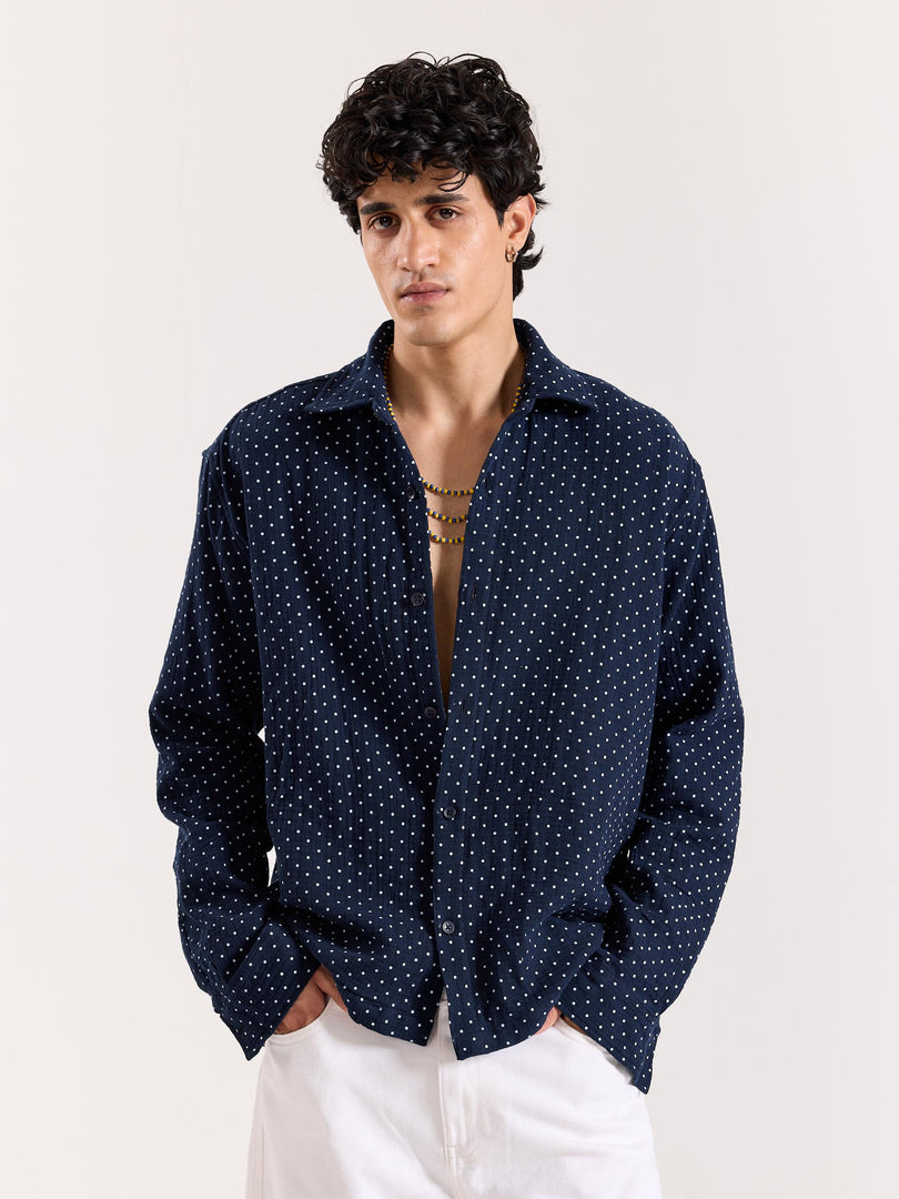 Navy Polka Dot Gauze Holiday Shirt