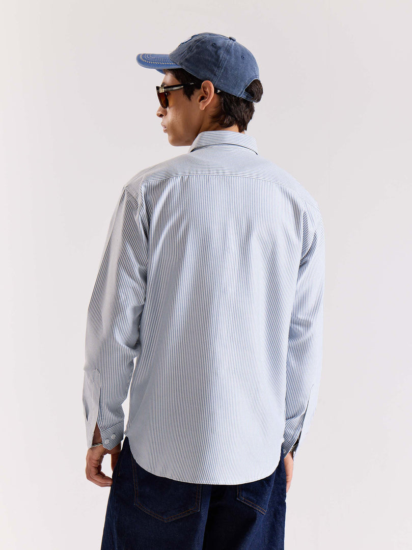 Relaxed Fit Navy Blue Striped Shirt