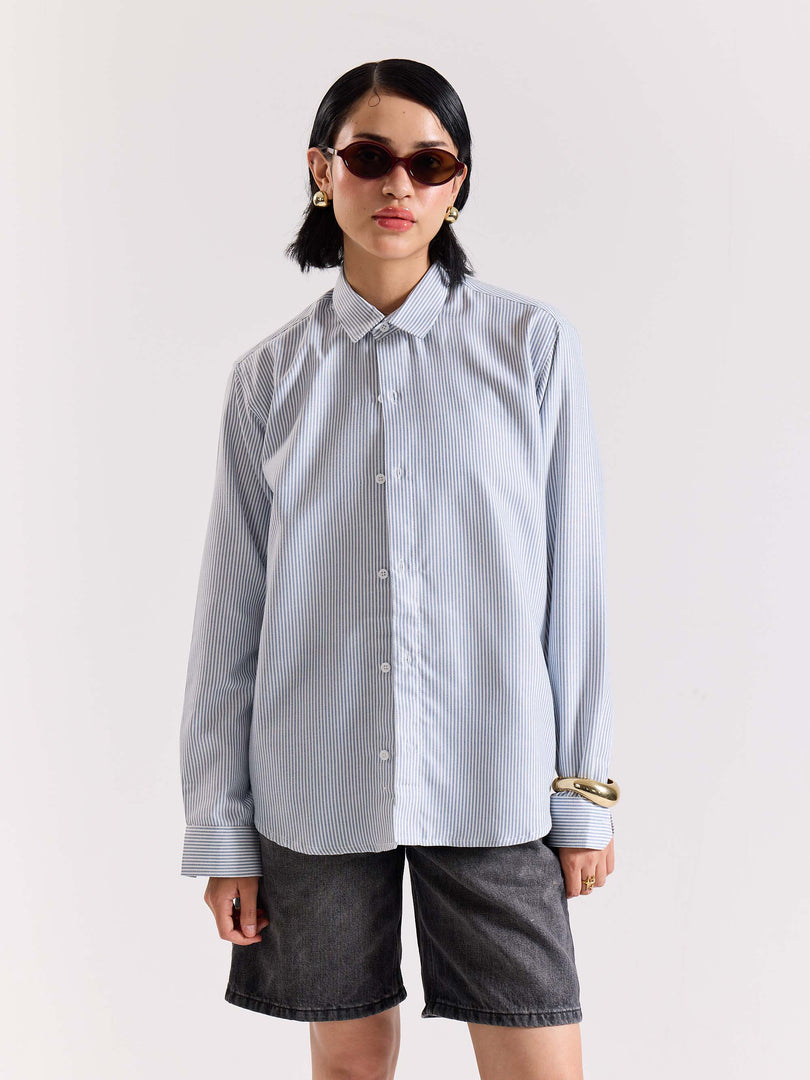 Relaxed Fit Navy Blue Striped Shirt