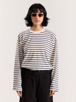 Load image into Gallery viewer, Navy Striped Loose Fit Cropped T-Shirt
