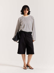 Navy Striped Loose Fit Cropped T-Shirt