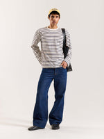 Load image into Gallery viewer, Navy Striped Loose Fit Cropped T-Shirt