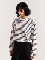 Load image into Gallery viewer, Navy Striped Loose Fit Cropped T-Shirt