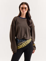Load image into Gallery viewer, Navy &amp; Dark Beige Knit Striped Loose Fit Cropped T-Shirt