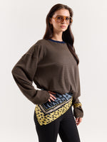 Load image into Gallery viewer, Navy &amp; Dark Beige Knit Striped Loose Fit Cropped T-Shirt