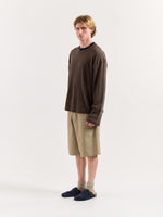 Load image into Gallery viewer, Navy &amp; Dark Beige Knit Striped Loose Fit Cropped T-Shirt