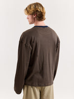 Load image into Gallery viewer, Navy &amp; Dark Beige Knit Striped Loose Fit Cropped T-Shirt