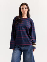 Load image into Gallery viewer, Navy &amp; Plum Striped Loose Fit Cropped T-Shirt