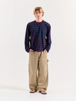 Load image into Gallery viewer, Navy &amp; Plum Striped Loose Fit Cropped T-Shirt