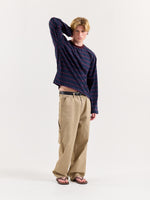 Load image into Gallery viewer, Navy &amp; Plum Striped Loose Fit Cropped T-Shirt