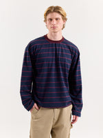Load image into Gallery viewer, Navy &amp; Plum Striped Loose Fit Cropped T-Shirt