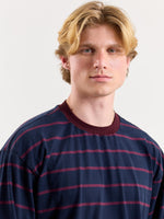 Load image into Gallery viewer, Navy &amp; Plum Striped Loose Fit Cropped T-Shirt
