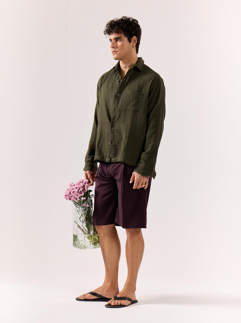 Dark Olive Gauze Holiday Shirt