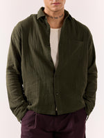 Load image into Gallery viewer, Dark Olive Gauze Holiday Shirt