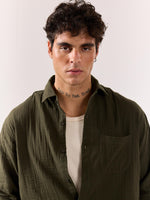 Load image into Gallery viewer, Dark Olive Gauze Holiday Shirt