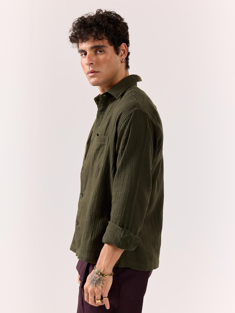 Dark Olive Gauze Holiday Shirt
