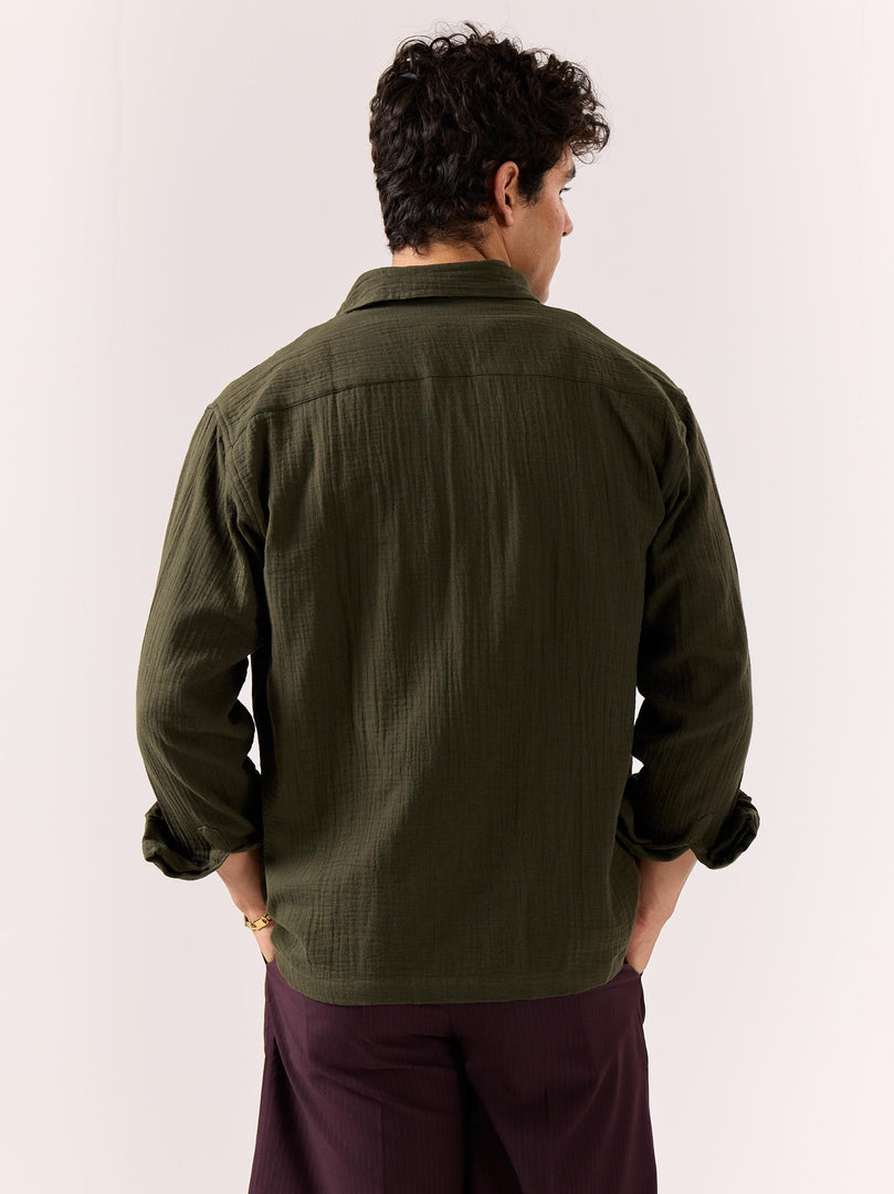Dark Olive Gauze Holiday Shirt