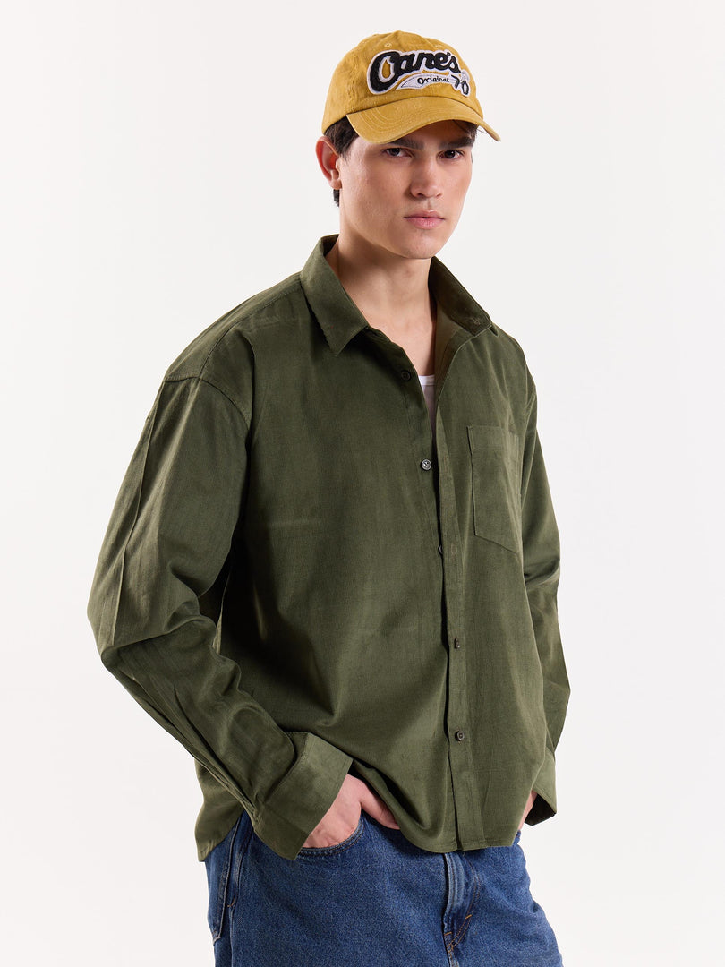 Olive Corduroy Oversized Shirt