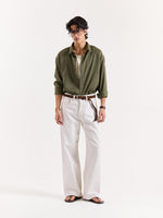Load image into Gallery viewer, Olive Green Linen Cropped Shirt