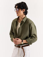 Load image into Gallery viewer, Olive Green Linen Cropped Shirt