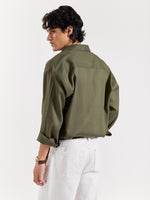 Load image into Gallery viewer, Olive Green Linen Cropped Shirt