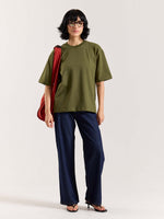 Load image into Gallery viewer, Olive Green Loose Fit Cropped T-Shirt