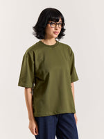 Load image into Gallery viewer, Olive Green Loose Fit Cropped T-Shirt